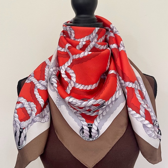 New Gucci Scarf GG Logo Ropes Print Nautical Style Silk Wrap - Picture 11 of 14